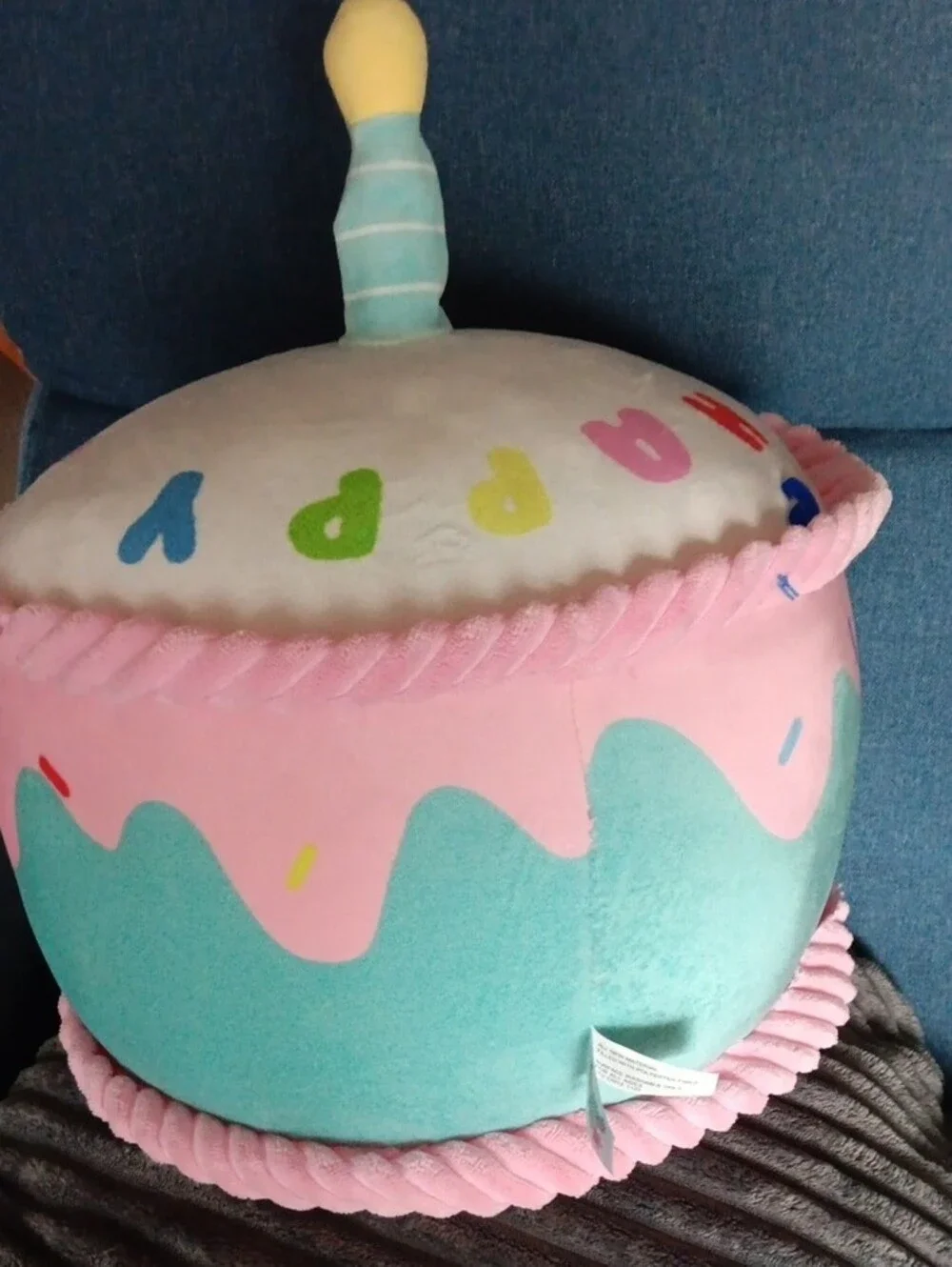 Plush Birthday Cake Pillow – Aqua & Pink Party Accent